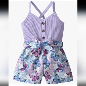 Kids Purple and Blue Butterfly Print Romper